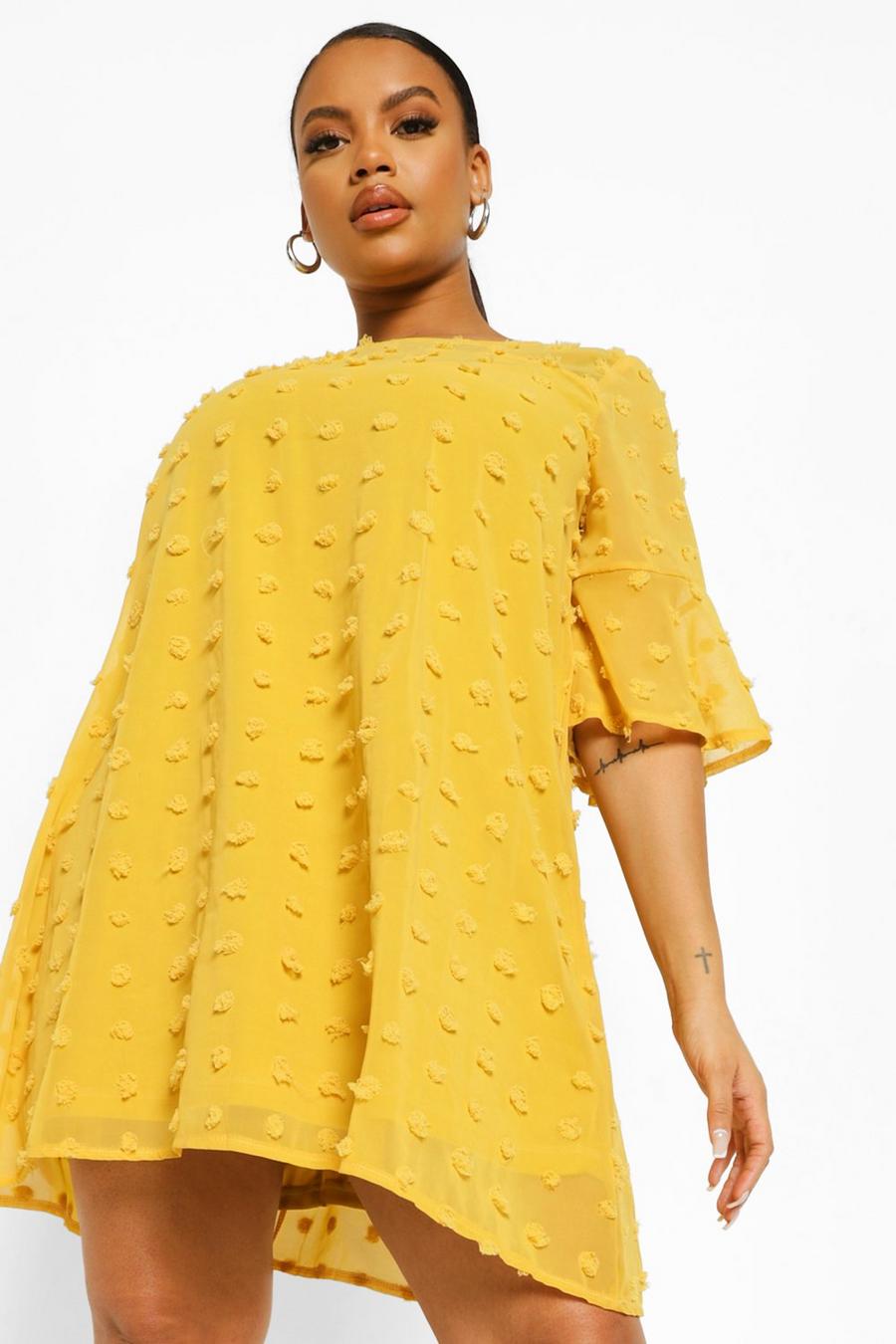Mustard Plus Dobby Chiffon Oversized Shift Dress image number 1