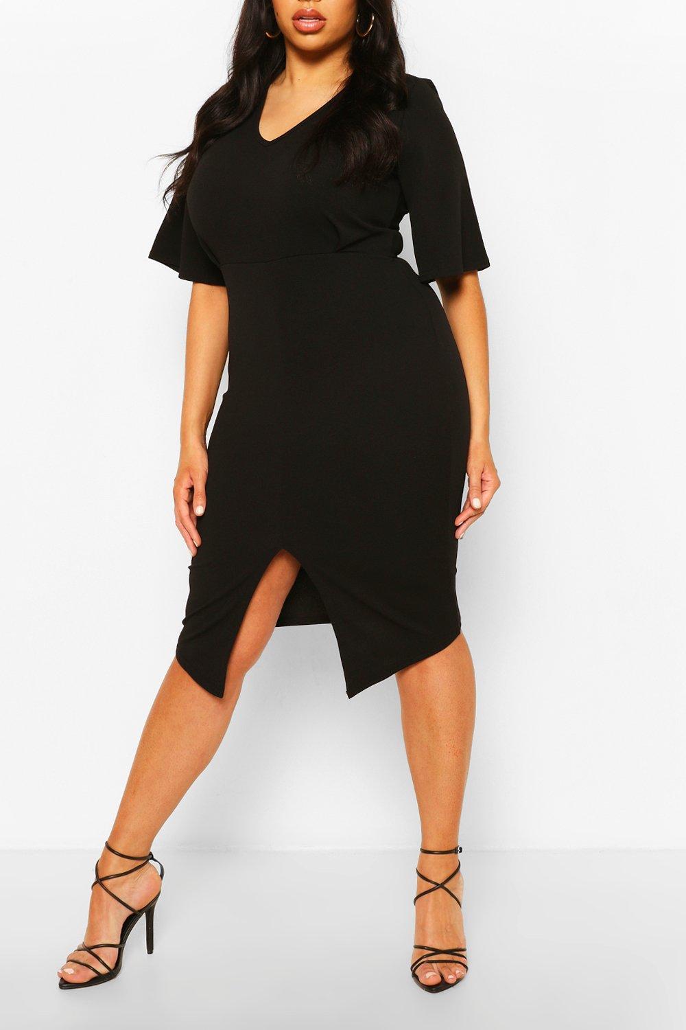 Plus Kimono Sleeve Wiggle Midi Dress