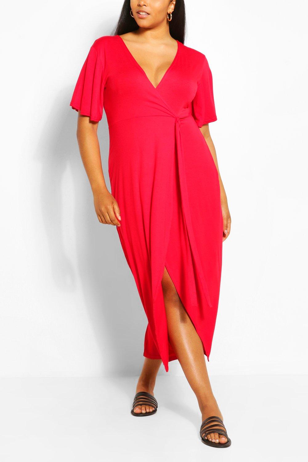 red wrap dress boohoo