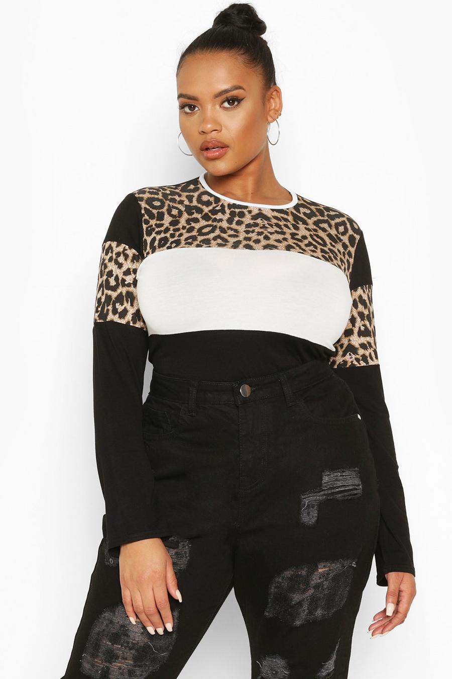 Plus Leopard Contrast Tunic Top image number 1