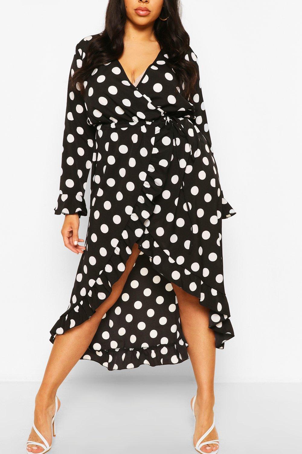 Boohoo polka dot wrap dress online