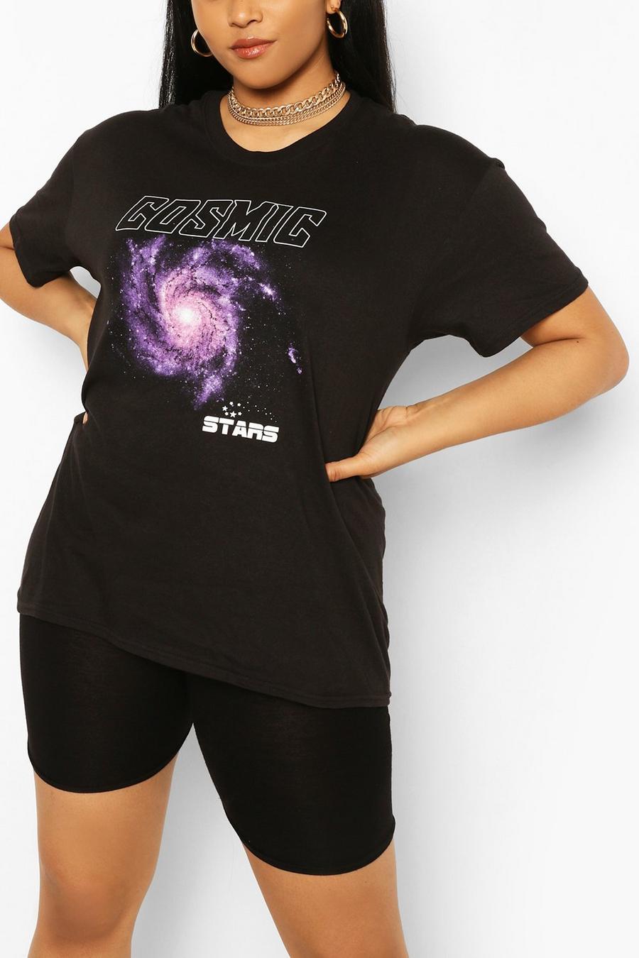 Plus T-Shirt mit „Cosmic“-Print, Schwarz image number 1