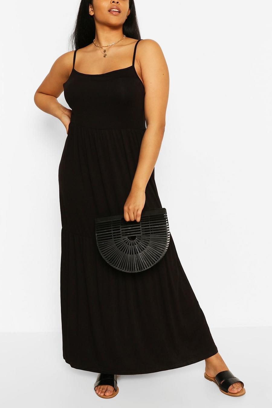 Black Plus Tiered Strappy Maxi Dress image number 1