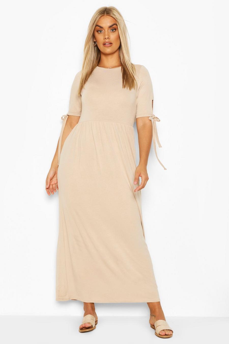 Stone Plus Tie Sleeve Jersey Knit Maxi Dress image number 1