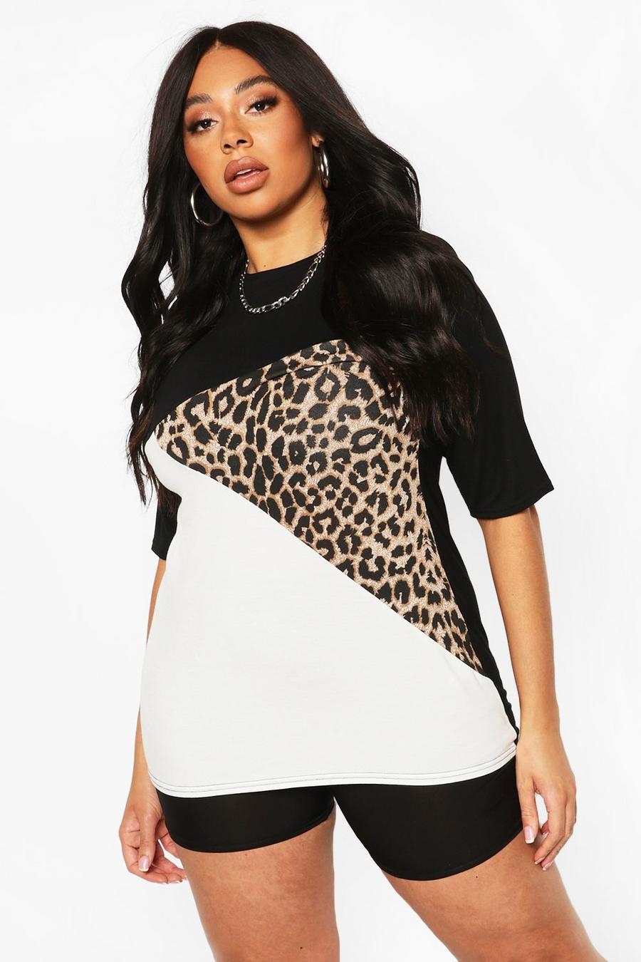 Plus Leopard Colourblock T-shirt image number 1