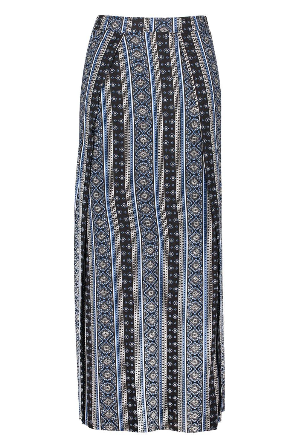 Plus Boho Stripe Split Maxi Skirt