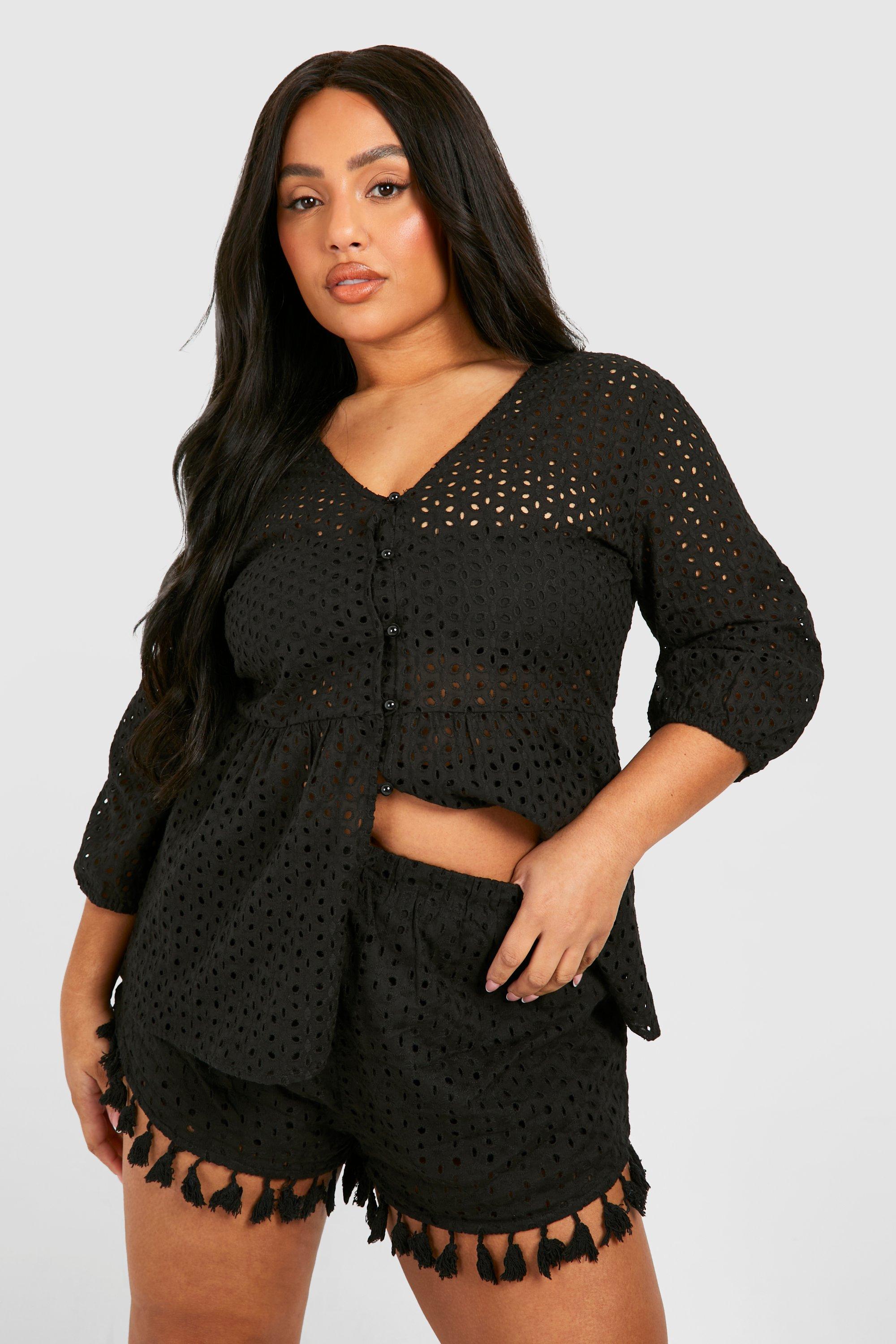Plus Broderie Tassel Hem Shorts boohoo
