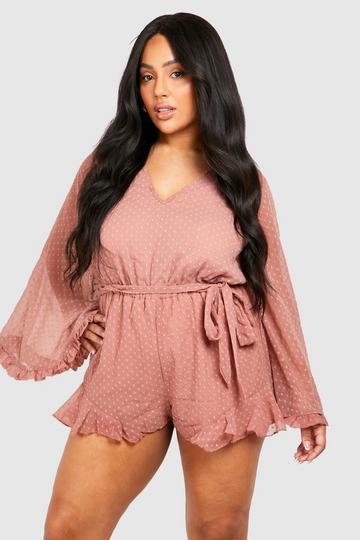 Blush Pink Plus Dobby Mesh Flare Sleeve Romper