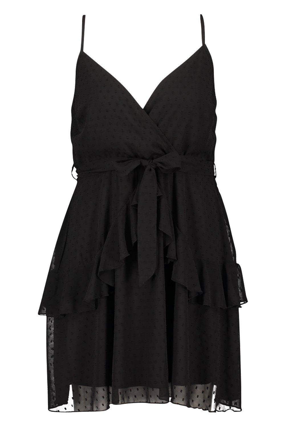 Plus Dobby Mesh Ruffle Skater Dress