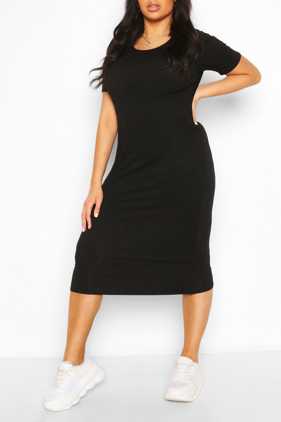 Black Plus Cap Sleeve Jersey Midi Dress image number 1