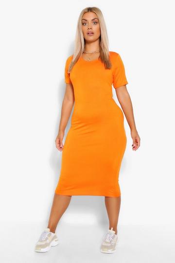 Orange Plus Cap Sleeve Jersey Midi Dress