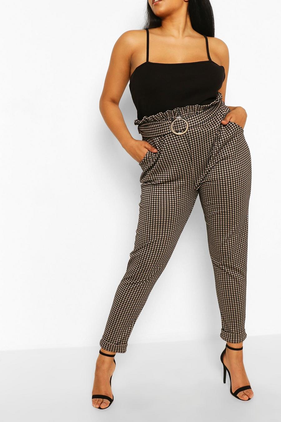 Plus Gingham Belted Tailored Check Pants image number 1
