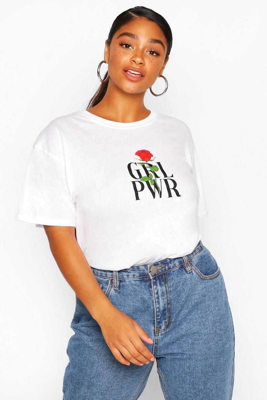 Plus Rose Girl Power Slogan T-shirt image number 1