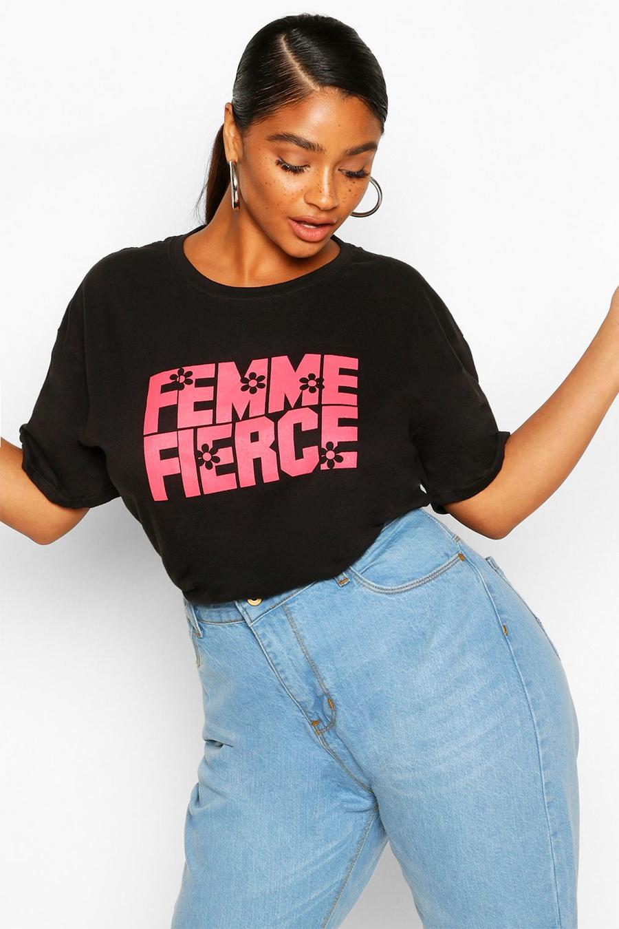 Plus T-Shirt mit „Femme Fierce“-Slogan image number 1