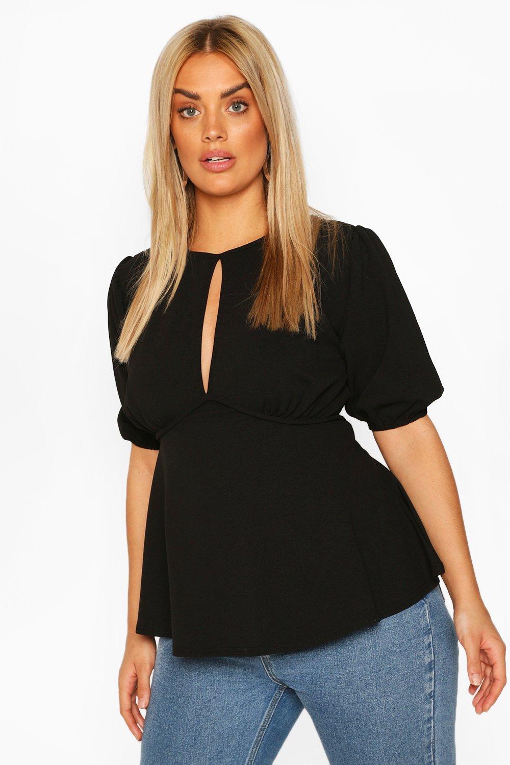 black peplum top with sleeves