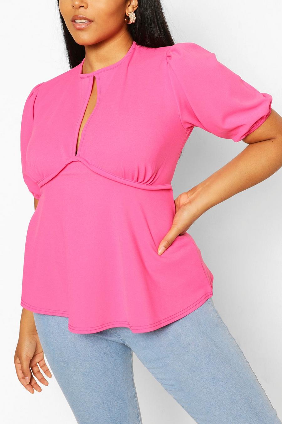 Women's Pink Plus Keyhole Sleeve Peplum Boohoo UK