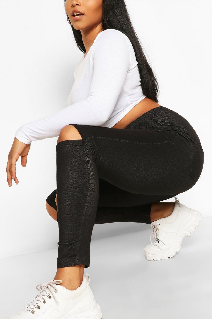 Black Plus - Basic leggings med slitsade knän image number 1