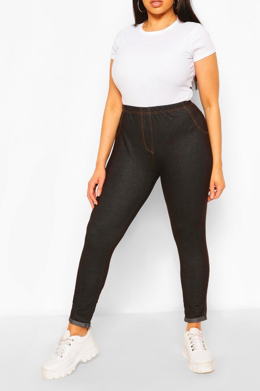 שחור טייץ ג'ינס בייסיק עם כיסים מדומים מידות גדולות  image number 1