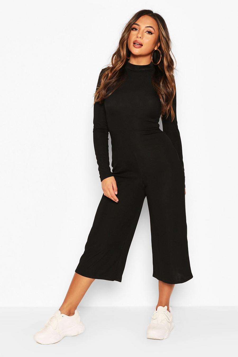 Petite High Neck Ribbed Culotte Jumpsuit image number 1