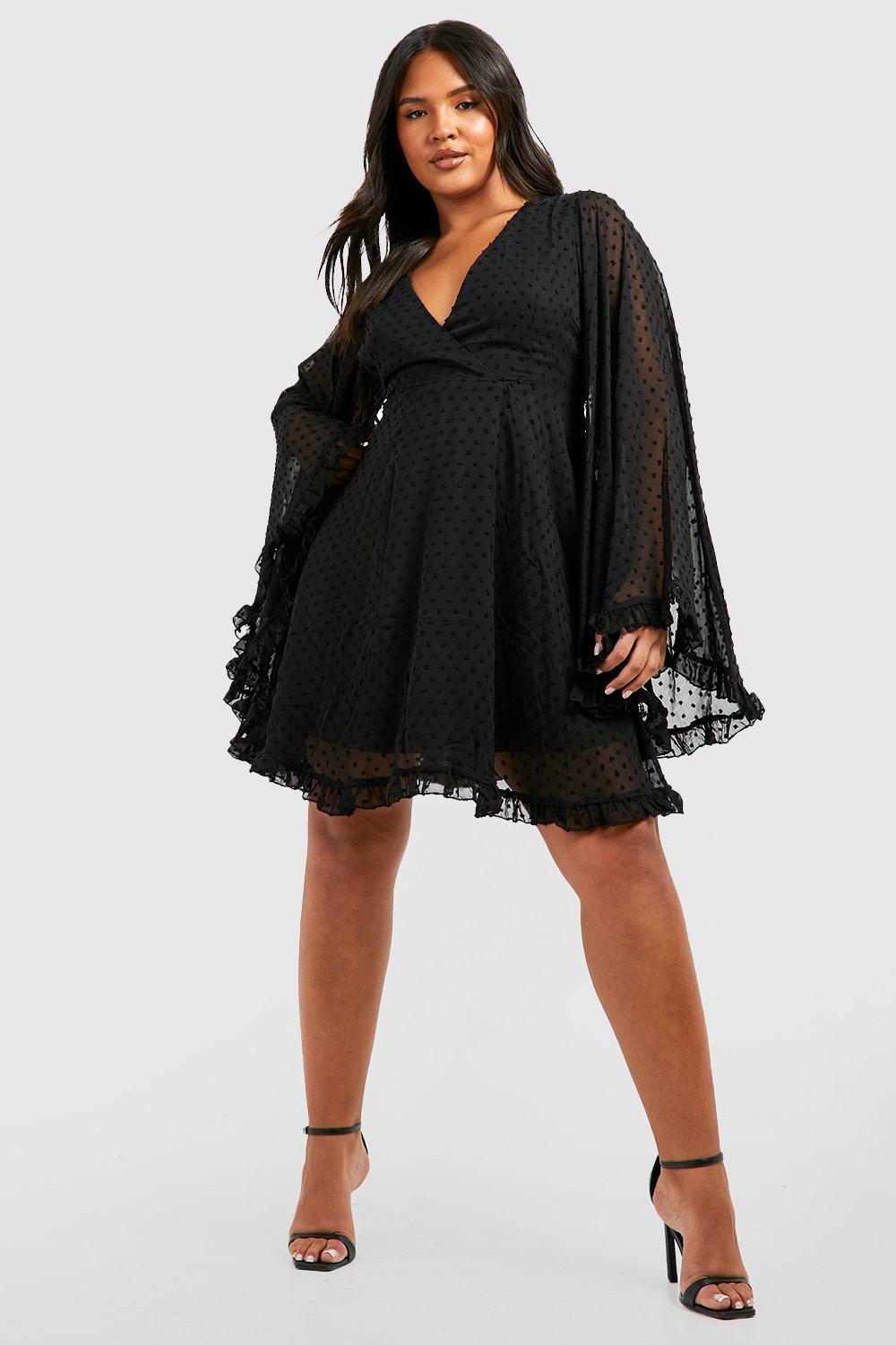 dobby chiffon wide sleeve skater dress