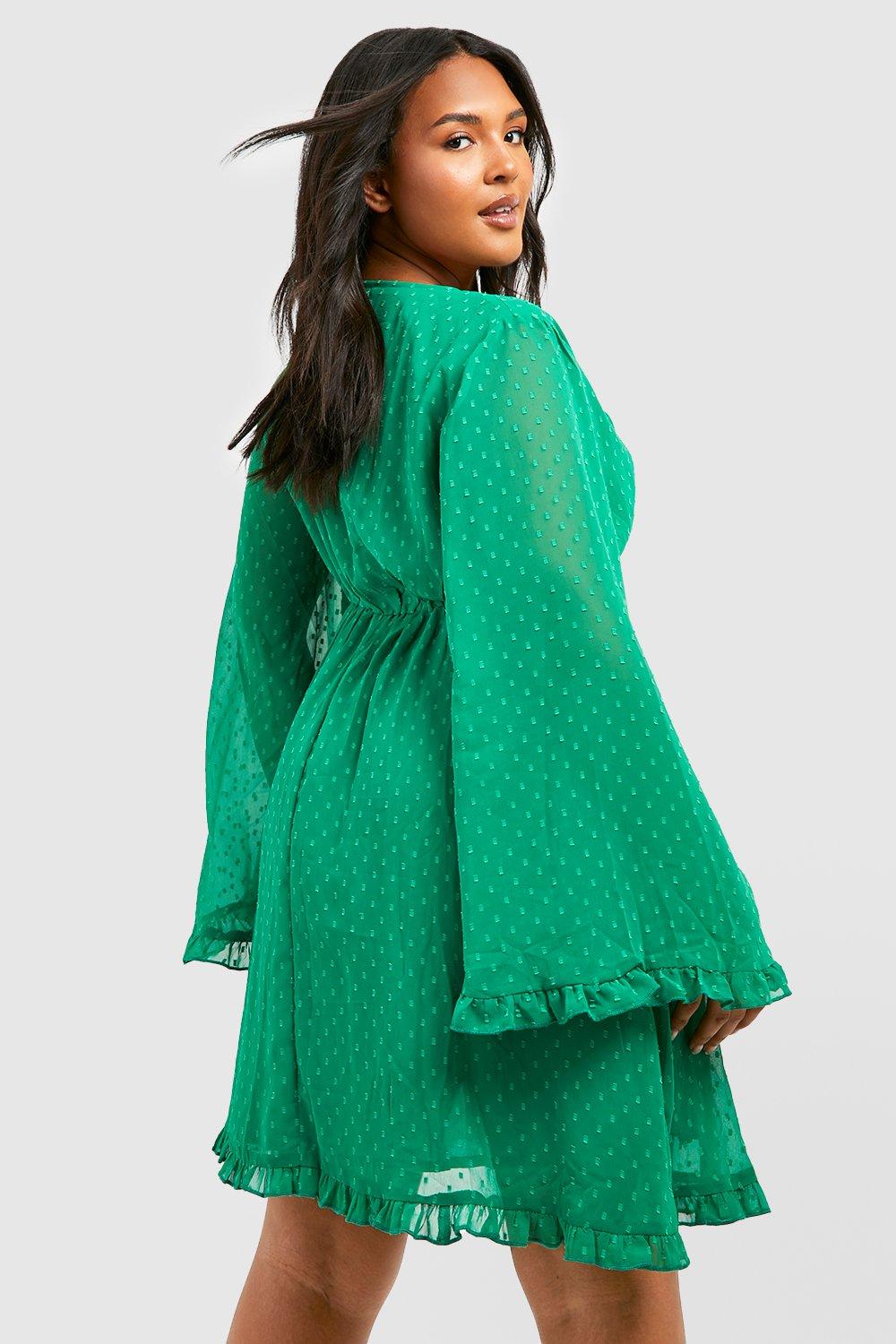 Green long sleeve skater cheap dress