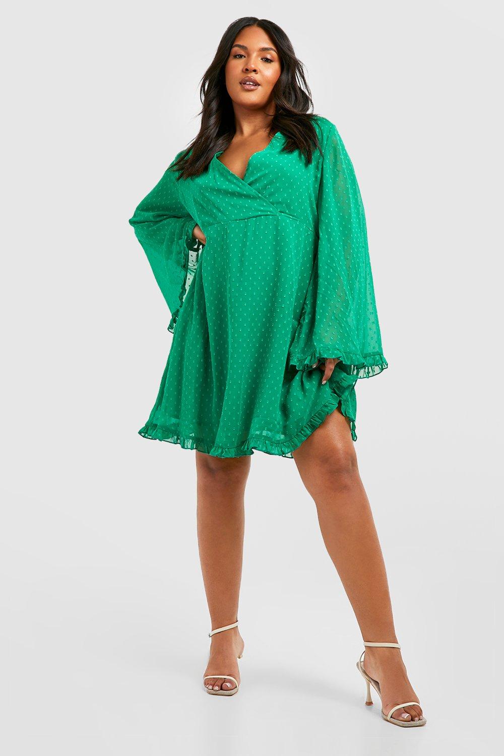 Plus size green on sale dress with sleeves