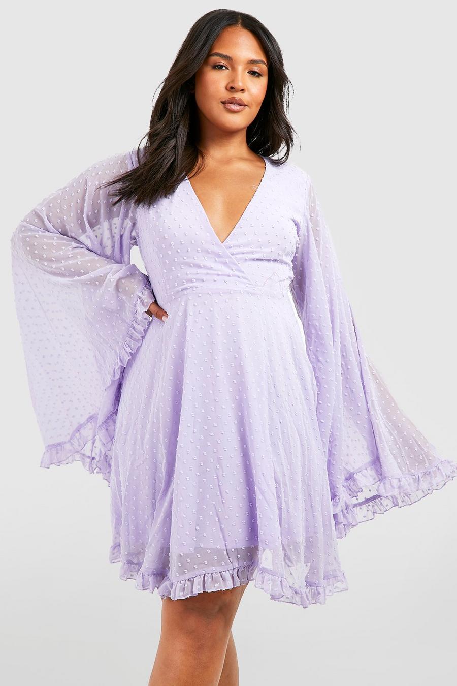 Lilac Plus Dobby Chiffon Wide Sleeve Skater Dress image number 1