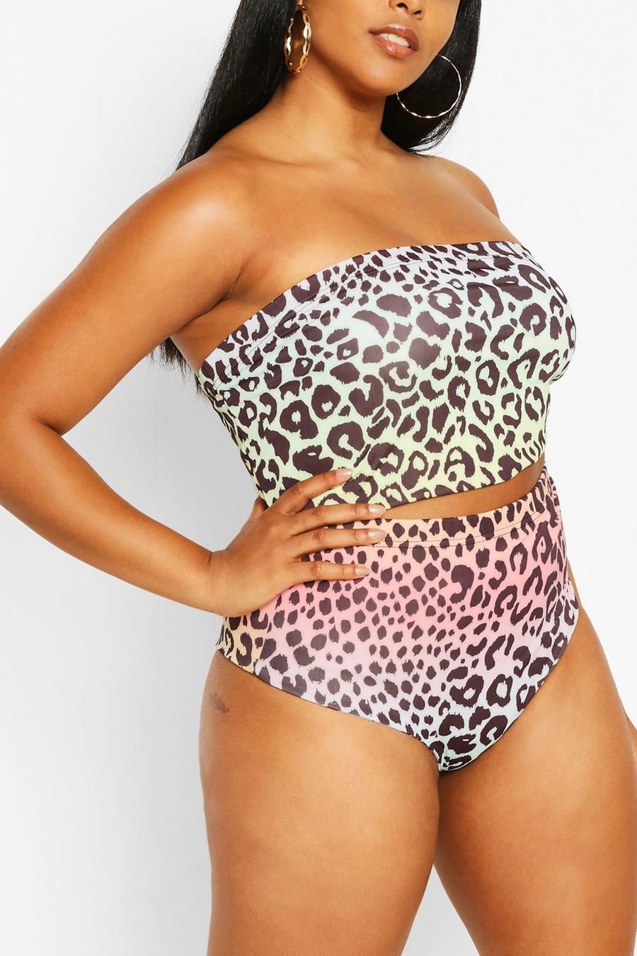 Lilac Plus Ombre Leopard High Waisted Bikini image number 1