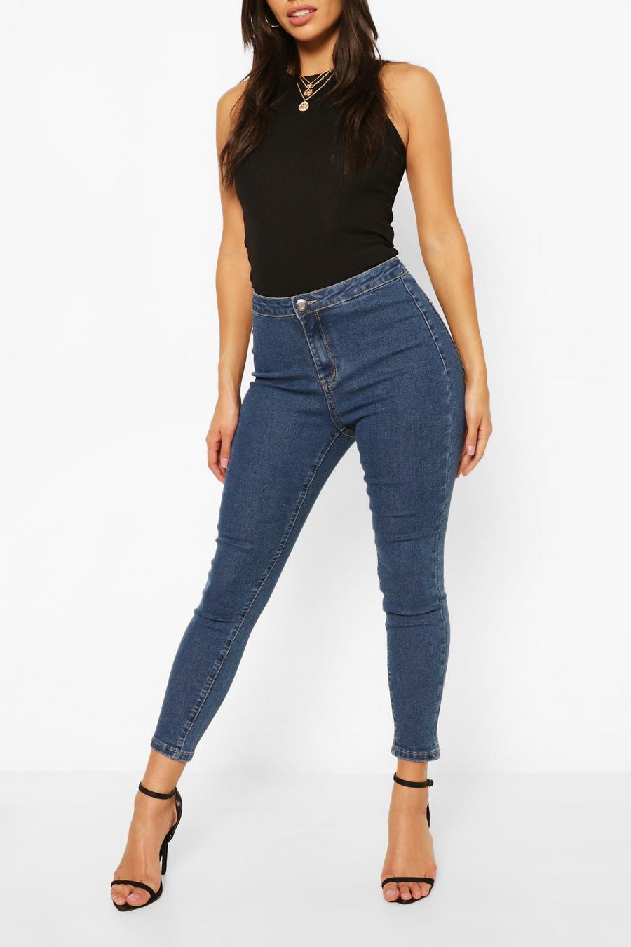 Jeans Petite skinny a righe a vita alta elasticizzati image number 1