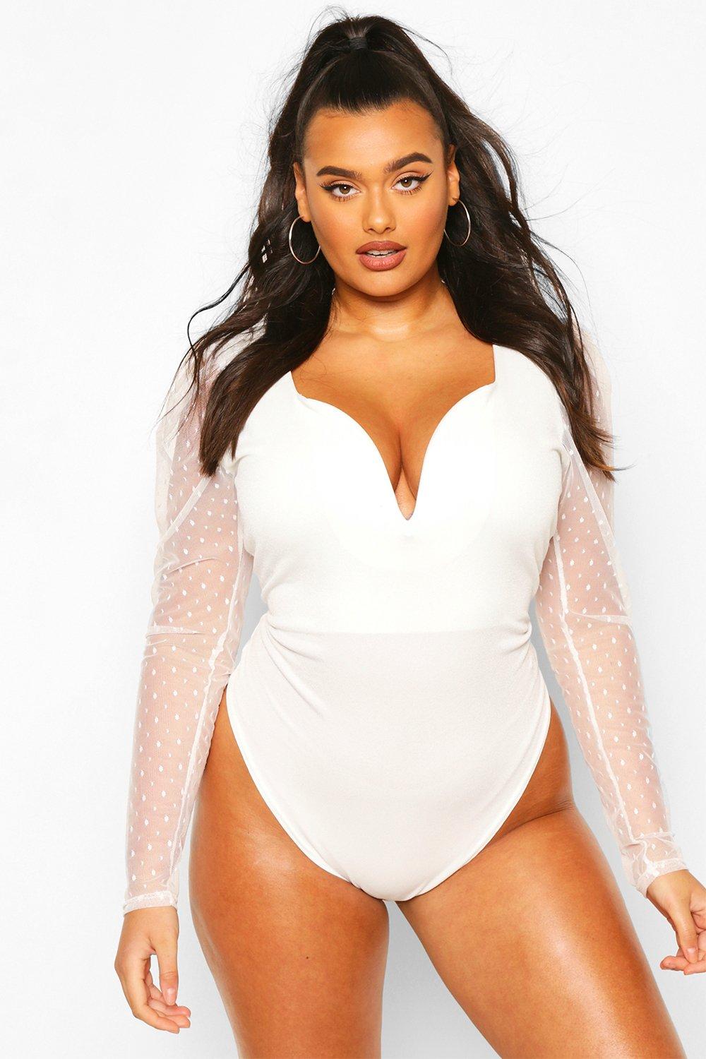  Plus Size White Bodysuit