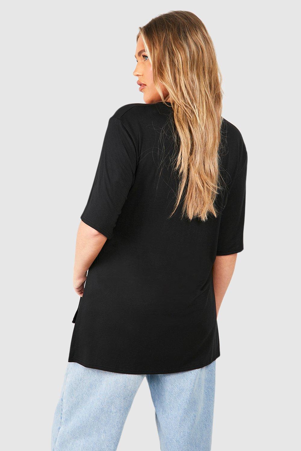 boohoo Maternity V Neck Side Split T-Shirt - Women's Plain T-shirts