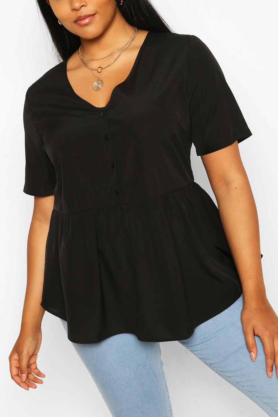 Plus Button Through V Neck Smock Top image number 1