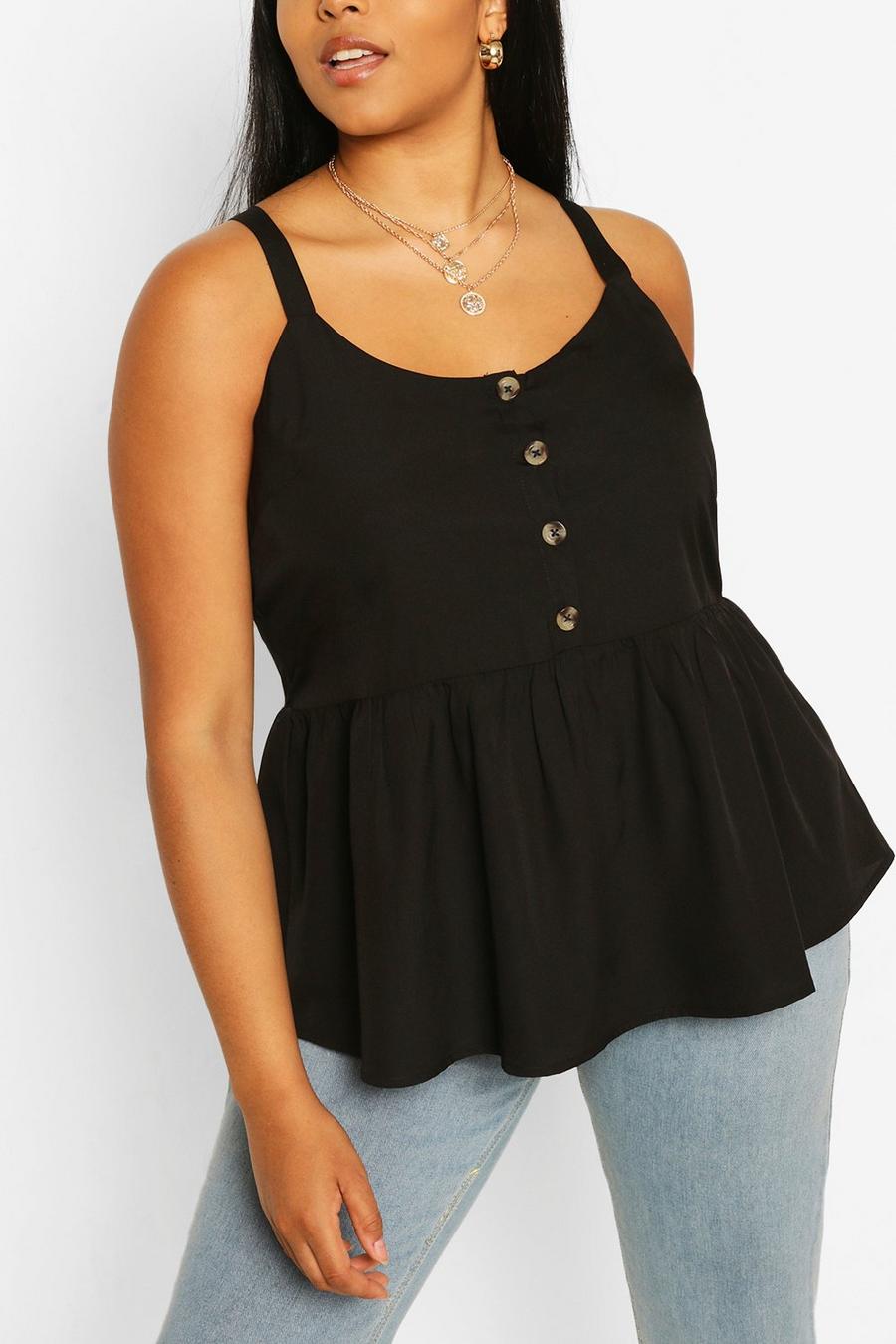 Black Plus Tort Button Smock Camisole image number 1