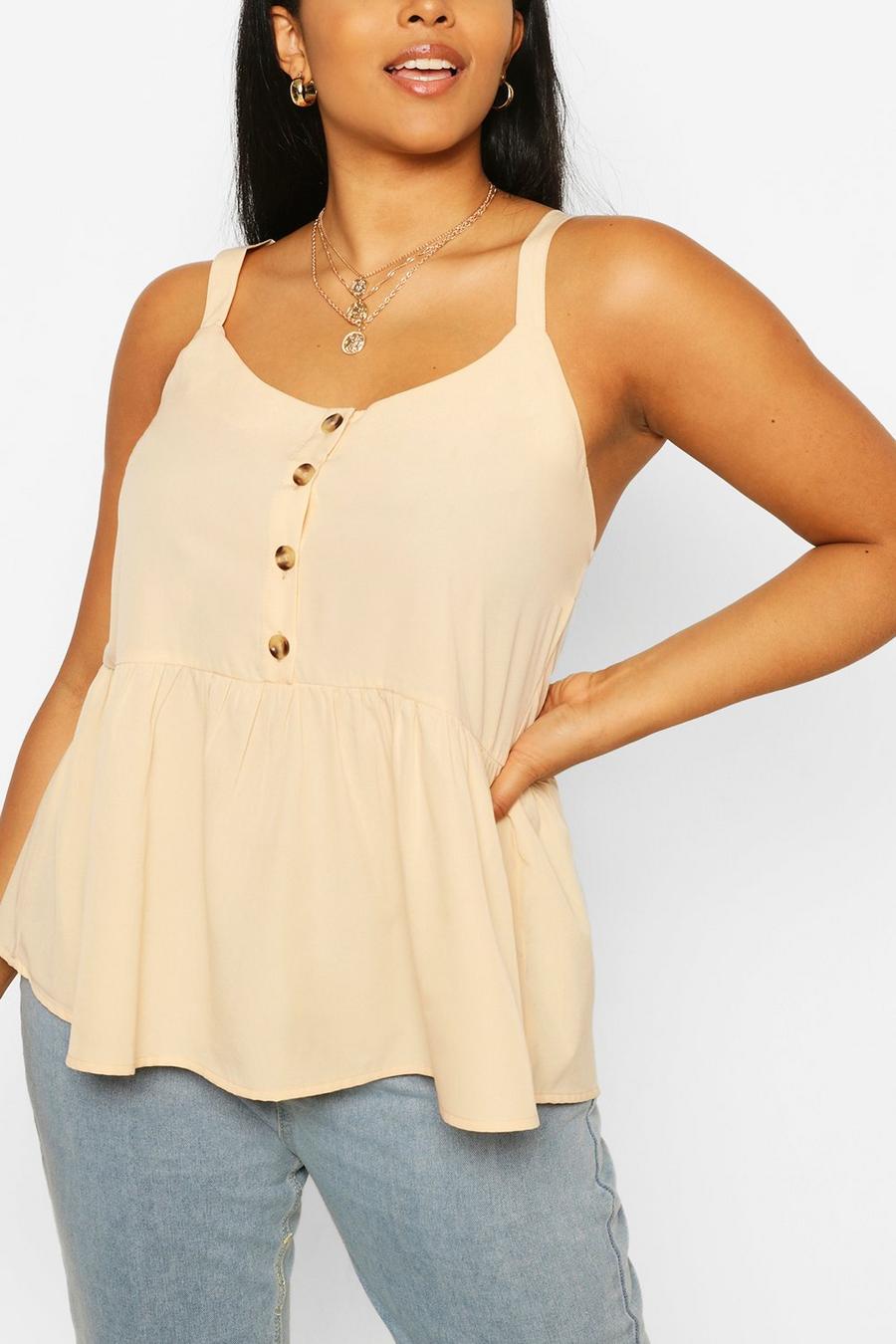 Stone beis Plus Tort Button Smock Cami Top