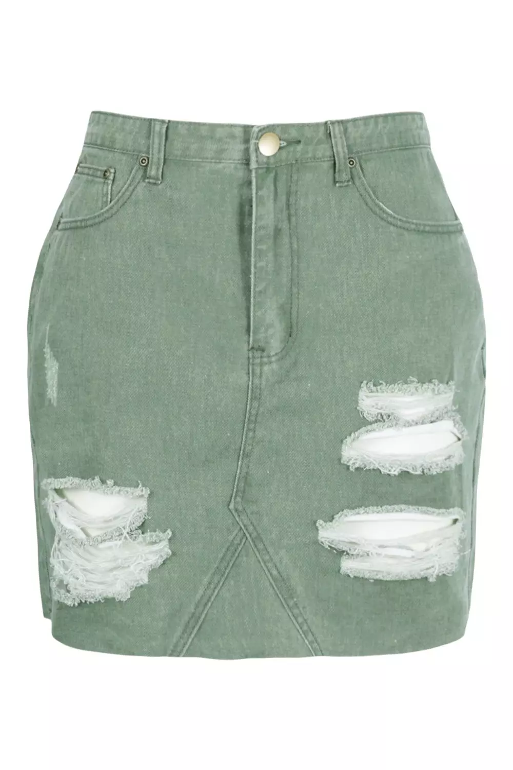 Khaki distressed denim skirt hotsell