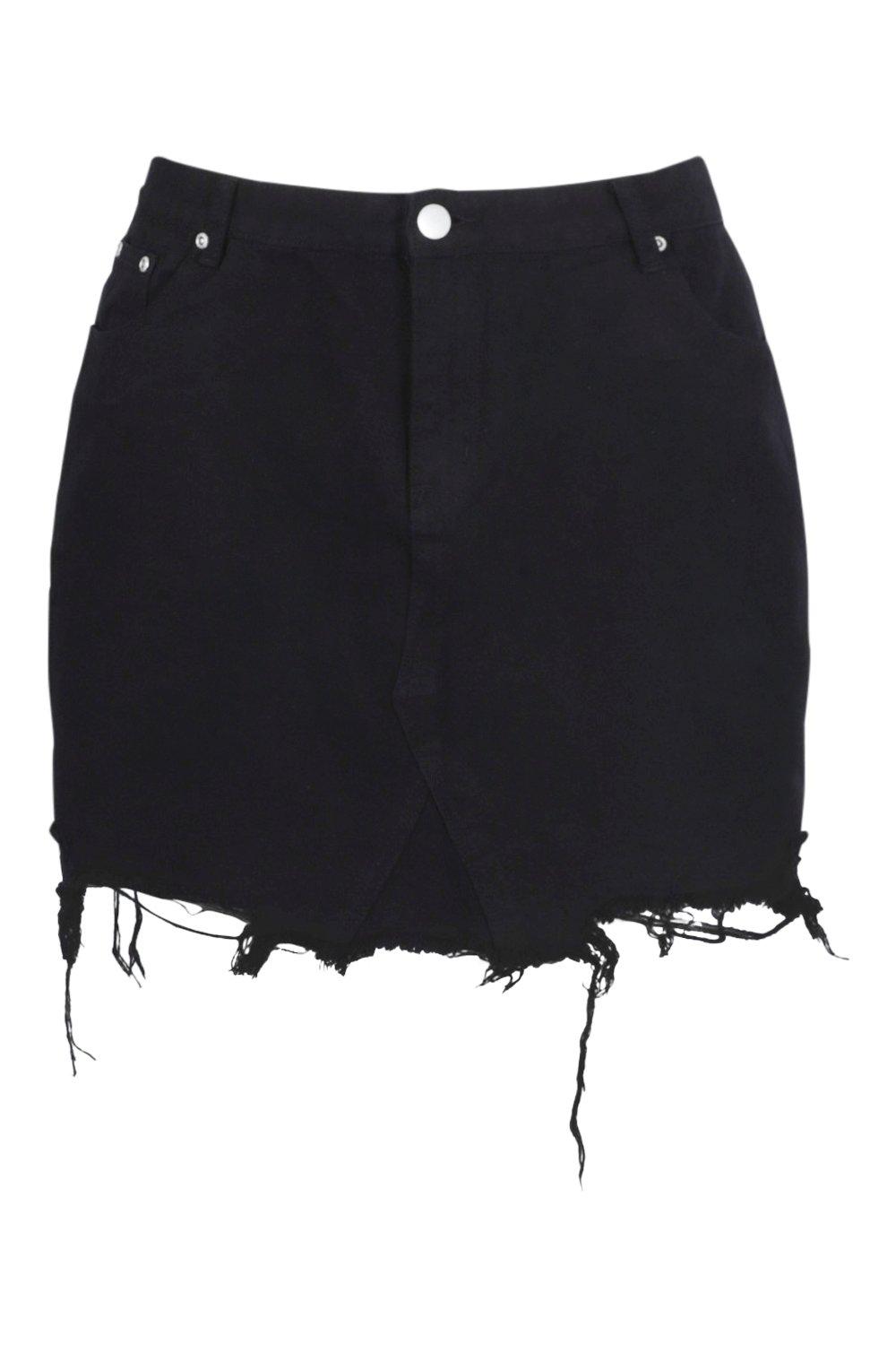 Women s Plus Rip Distressed Black Denim Skirt Boohoo UK