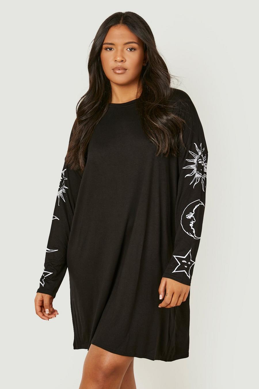 Black Plus Sun and Moon Oversized T-Shirt Dress image number 1