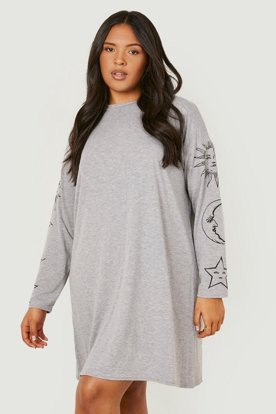 Grey grå Plus Sun and Moon Oversized T-Shirt Dress