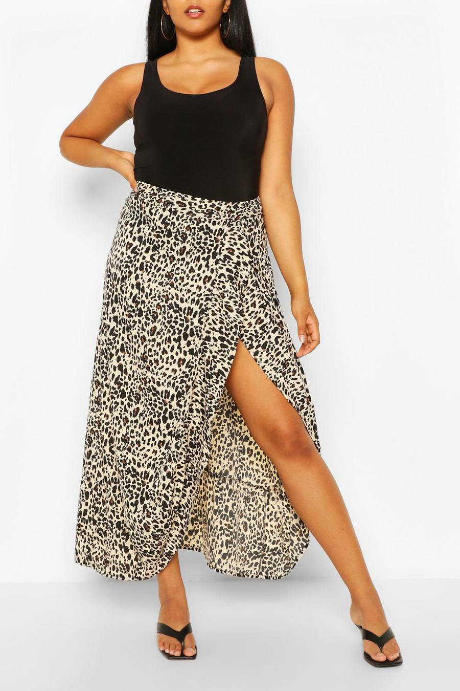 Plus Leopard Ruffle Maxi Skirt