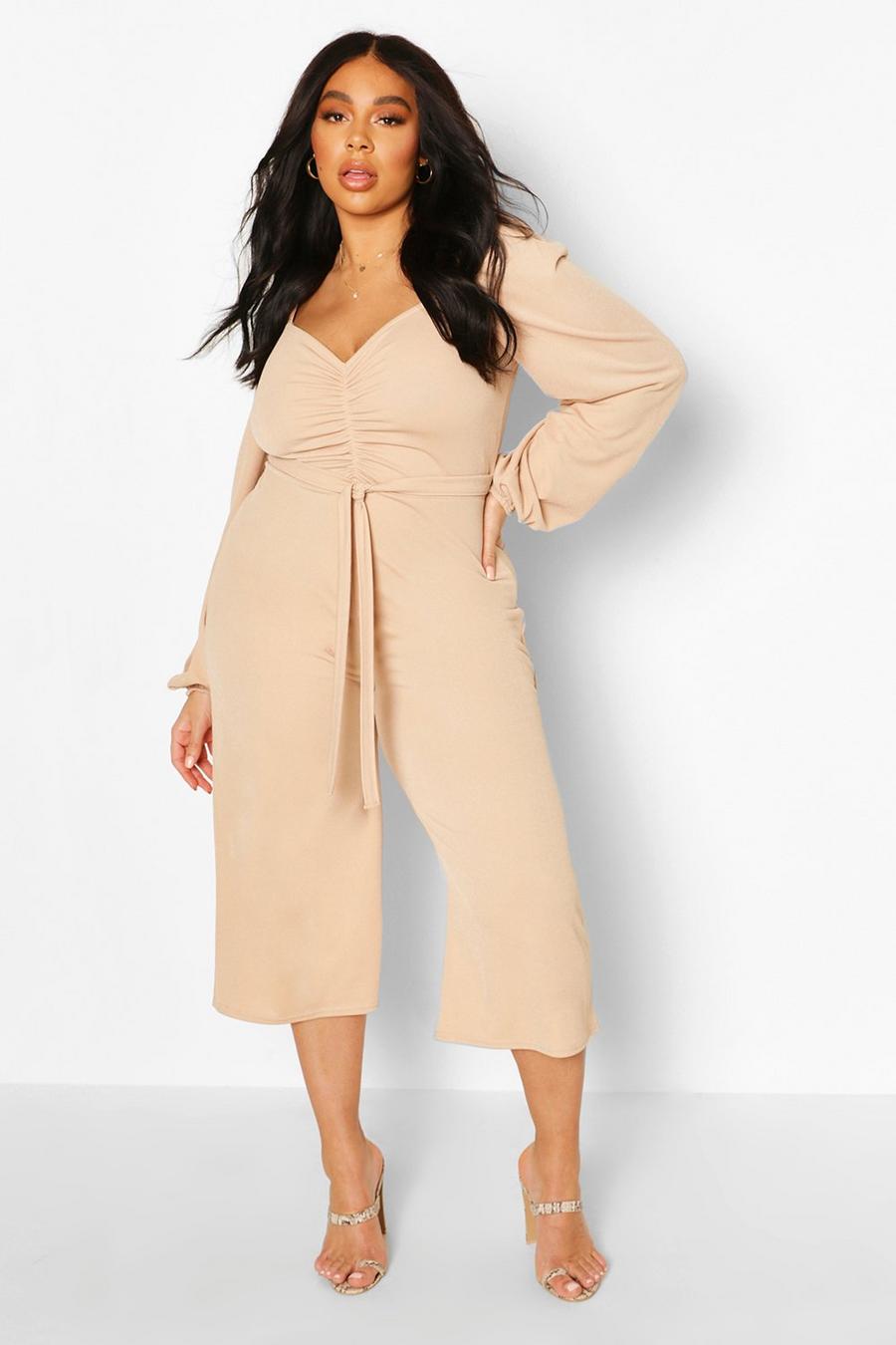 Plus Puff Sleeve Belted Jumpsuit image number 1