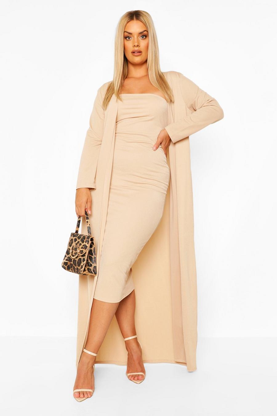 Stone beis Plus Bandeau Dress & Duster Co-Ord