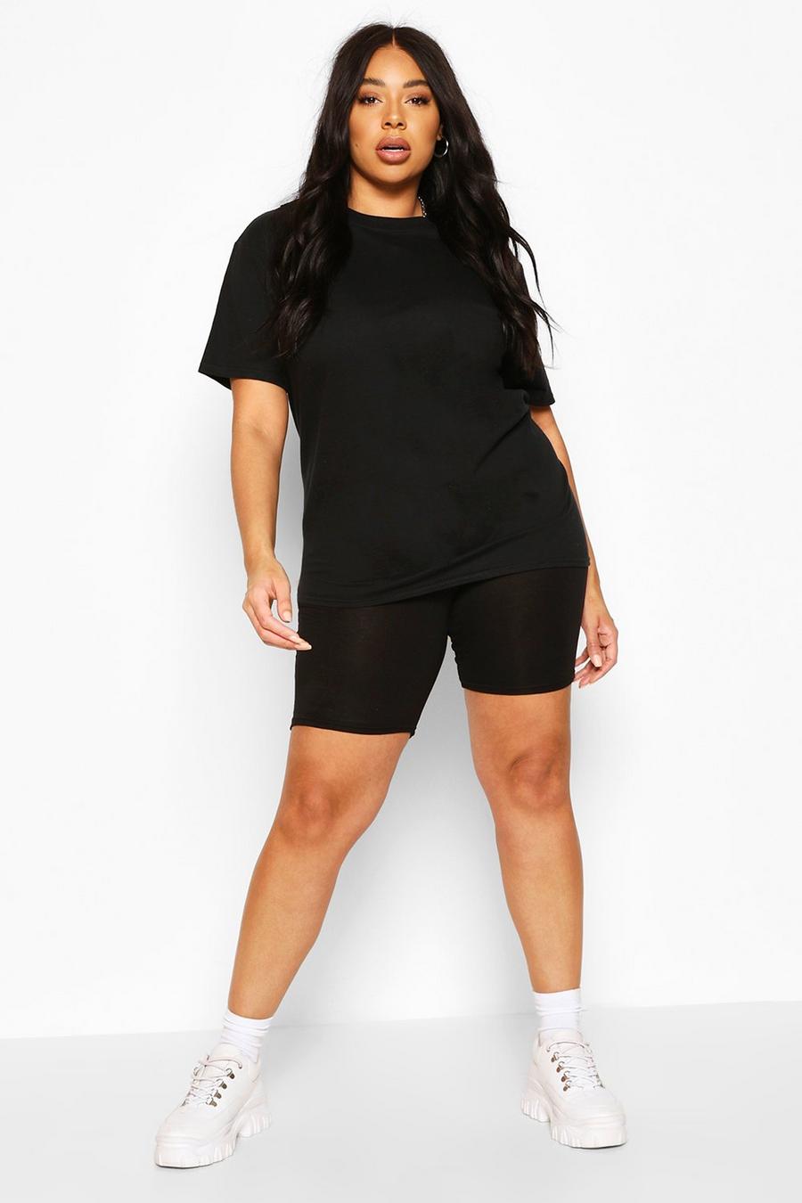 Black Plus T-Shirt and Cycle Short Co-ord image number 1