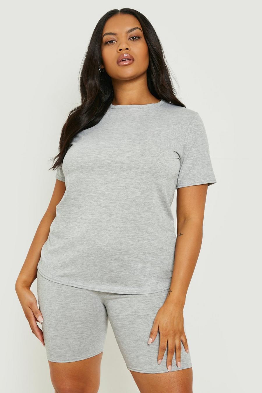 Grijs grey Plus T-Shirt En Fietsbroek Set