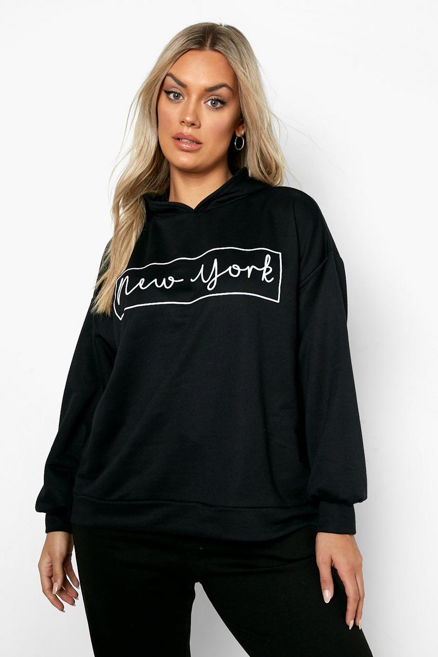 Black Plus - "New York" Oversize sweatshirt med huva image number 1
