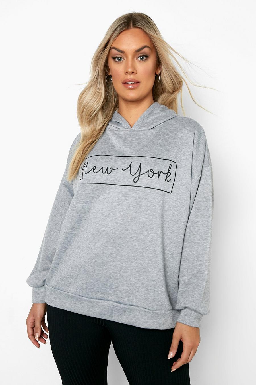 Grey Plus New York Oversized Hooded Sweatshirt image number 1