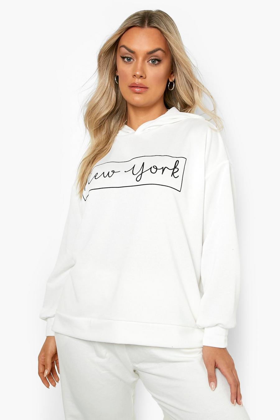 White Plus New York Oversized Hooded Sweatshirt