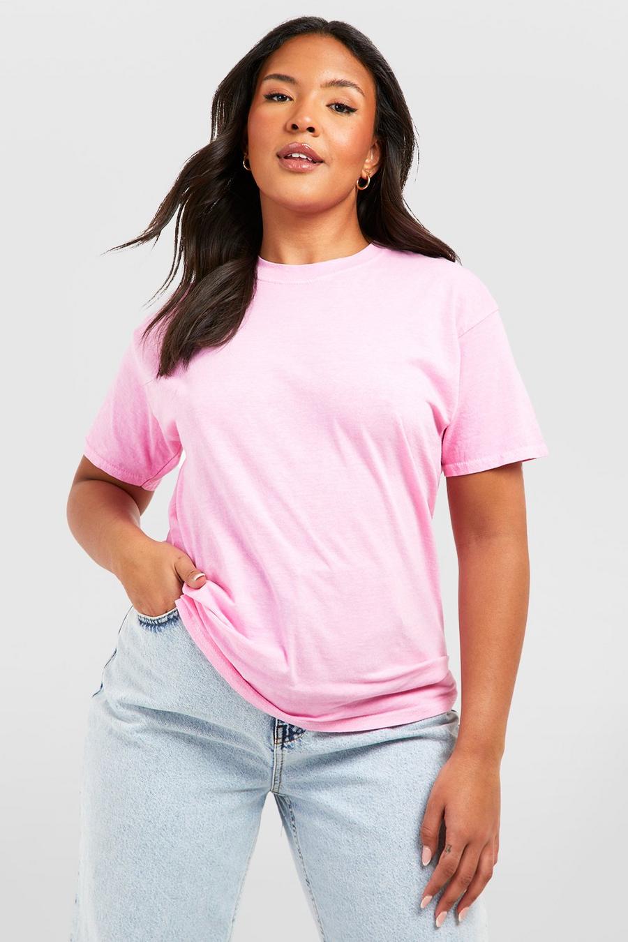 Pink rose Plus Oversized Washed T-Shirt image number 1
