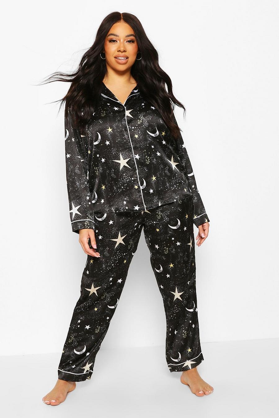Plus Pyjama-Hose mit Galaxy-Print, Schwarz image number 1