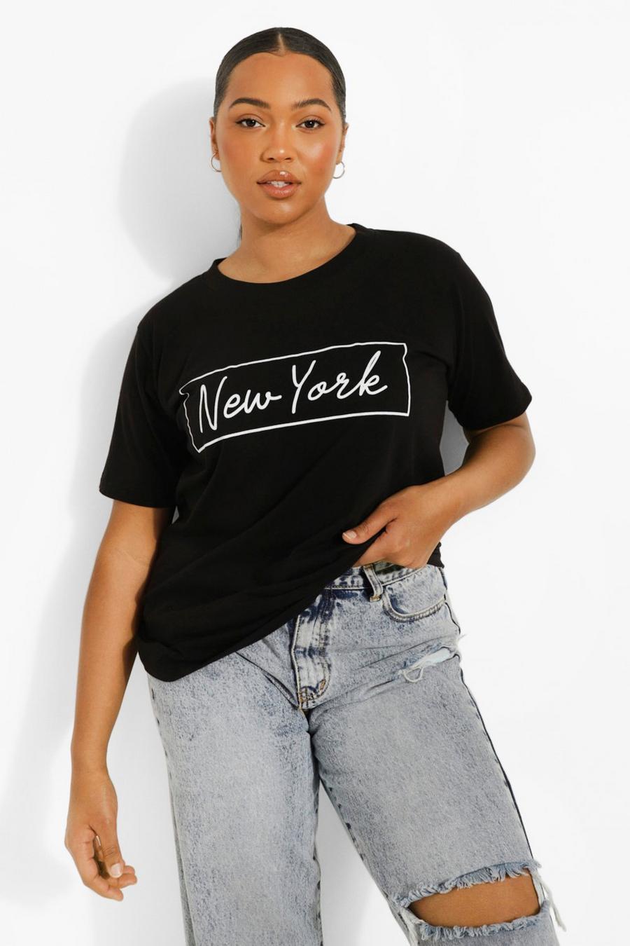 T-shirt Plus Size oversize con scritta New York, Nero image number 1