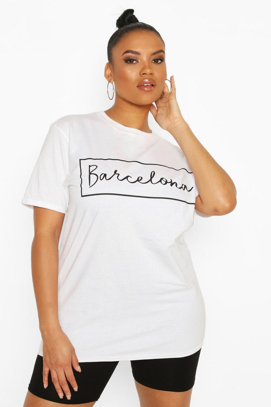 Plus Oversized T-Shirt mit Barcelona-Print, Weiß image number 1